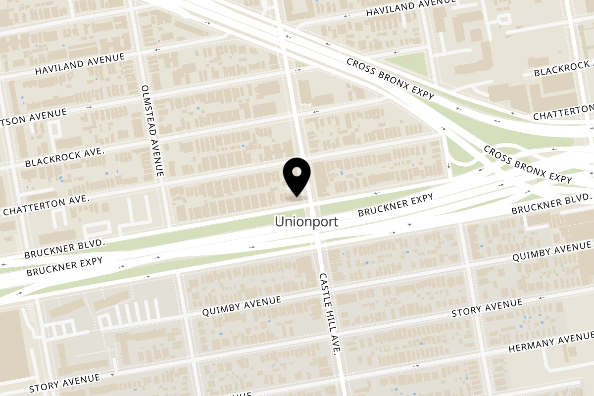 Map showing the location of Jimmy's Grand Cafe on 1001 Castle Hill Ave in Bronx